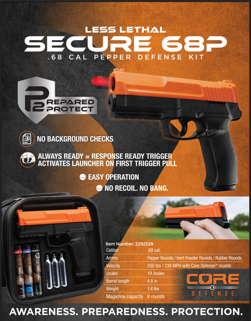 ** NEW ** P2P SECURE .68 PEPPER HOME/SELF DEFENSE PISTOL STARTER  PACKAGE!  ORDER NOW!