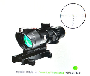 Real Fiber Optics Red Dot Illuminated Chevron Glass Etched Reticle Tactical Optical Scope Hunting A C O G Style Optic Sight