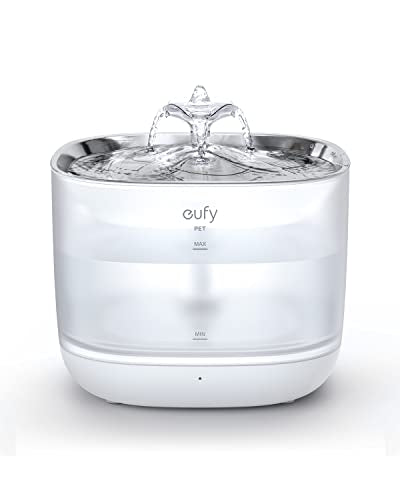 eufy Pet Water Fountain, SafeSip Pump Cat Water Fountain for Small Dogs and Cats, Dishwasher Safe Stainless Steel Cat Water Fountain, 3L Capacity, BPA-Free, Ultra-Quite, Easy to Clean