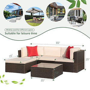 Devoko 5 Pieces Patio Furniture Sets All Weather Outdoor Sectional Patio Sofa Manual Weaving Wicker Rattan Patio Seating Sofas with Cushion and Glass Table(Beige)