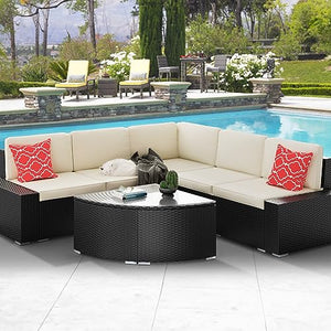 Kieperi 6 Pieces Patio Furniture Set, Outdoor Sectional Sofa, Wicker Outdoor Furniture Patio Sectional Set(Black)