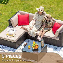 Load image into Gallery viewer, Devoko 5 Pieces Patio Furniture Sets All Weather Outdoor Sectional Patio Sofa Manual Weaving Wicker Rattan Patio Seating Sofas with Cushion and Glass Table(Beige)
