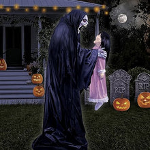 Load image into Gallery viewer, Haunted Hill Farm Soul Sucker Demon Reaper with Child by Tekky, Motion-Activated Talking Scare Prop Animatronic for Creepy Indoor or Covered Outdoor Halloween Decoration, Plug-in or Battery Operated
